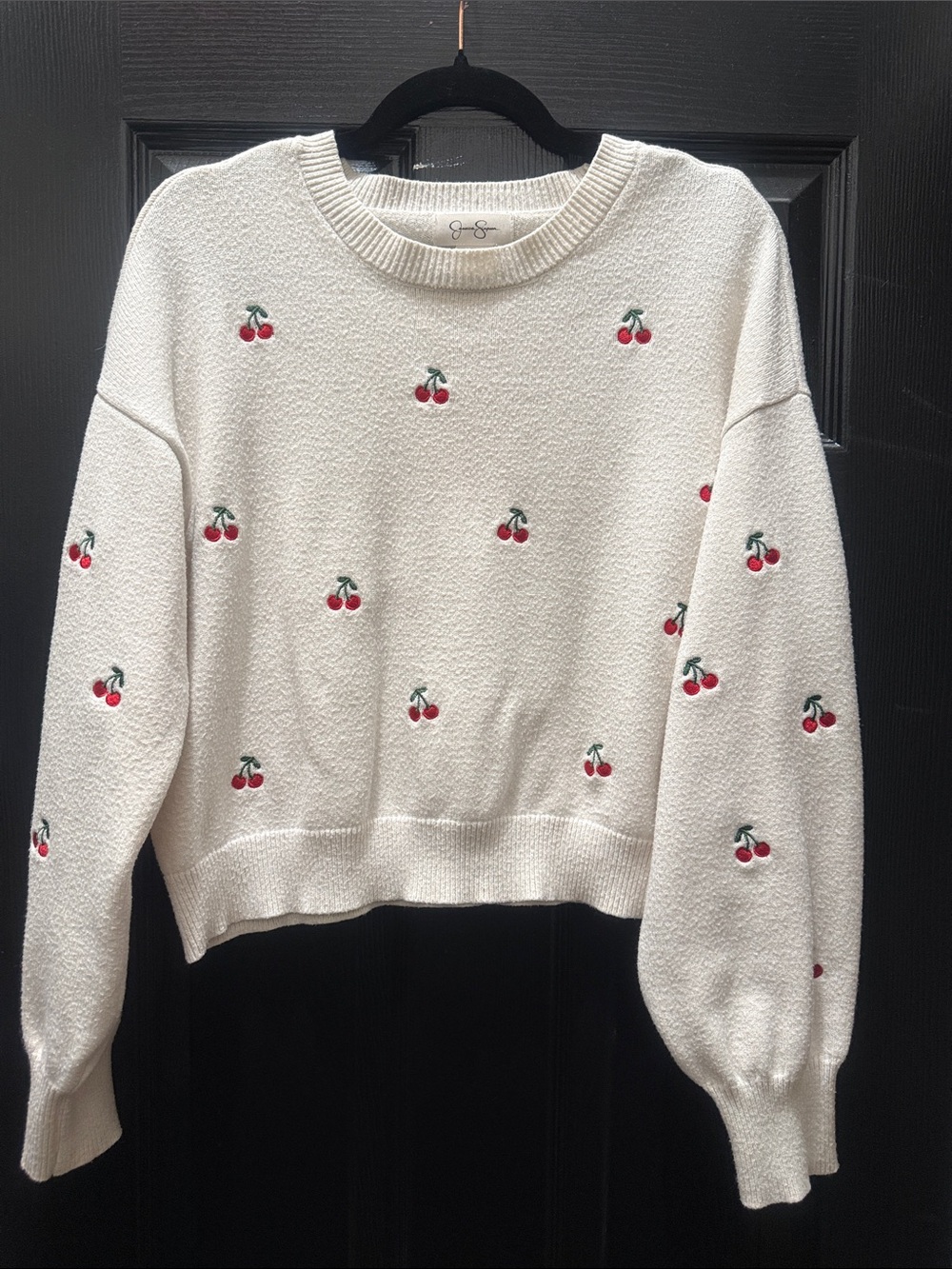 Jessica Simpson Cream Crewneck Sweater with Cherry Embroidery